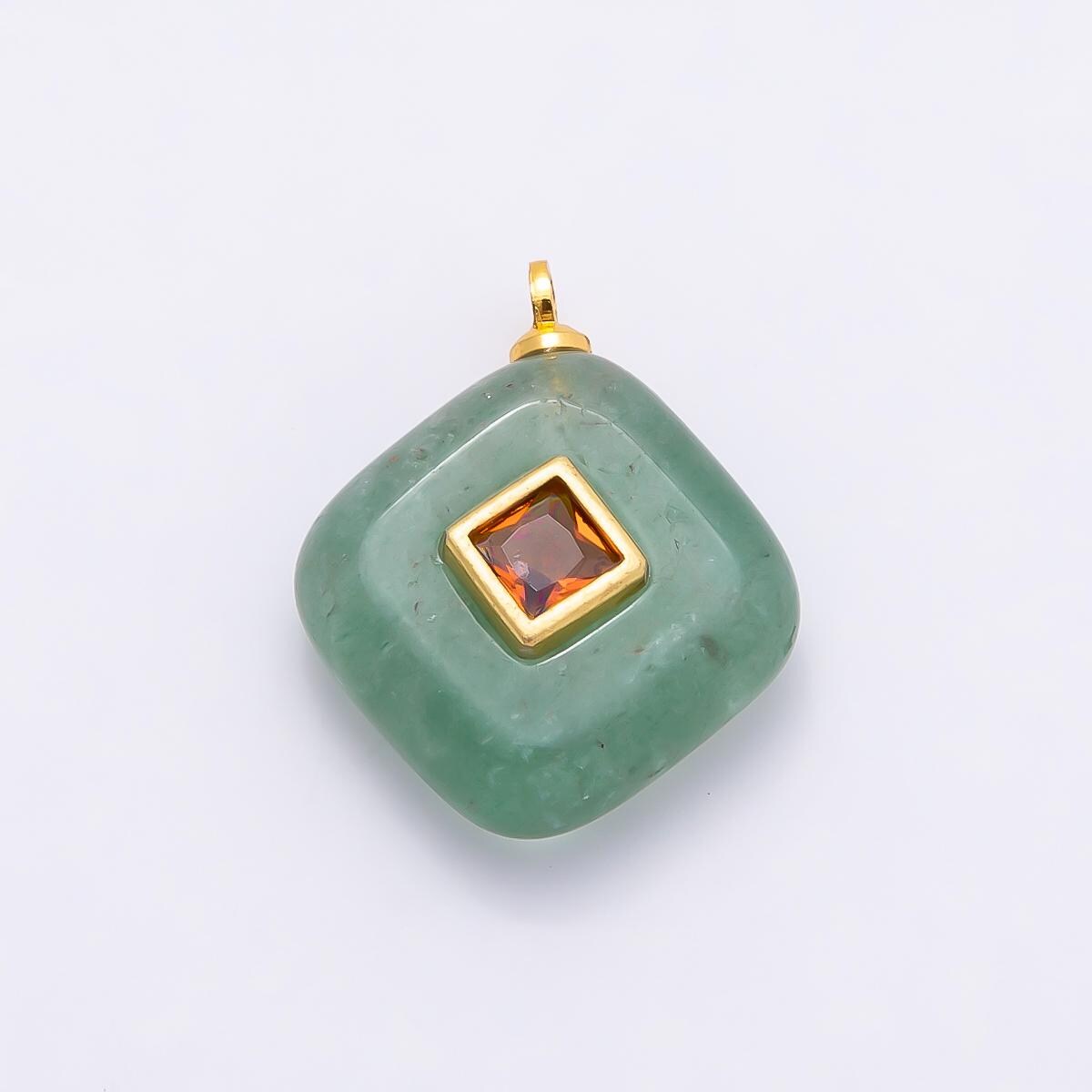 16K Gold Filled 20mm Multicolor CZ Embedded Gemstone Rhombus Pendant Inlaid Crystal Jewelry Making Supply DIY Necklace | Charms-01001