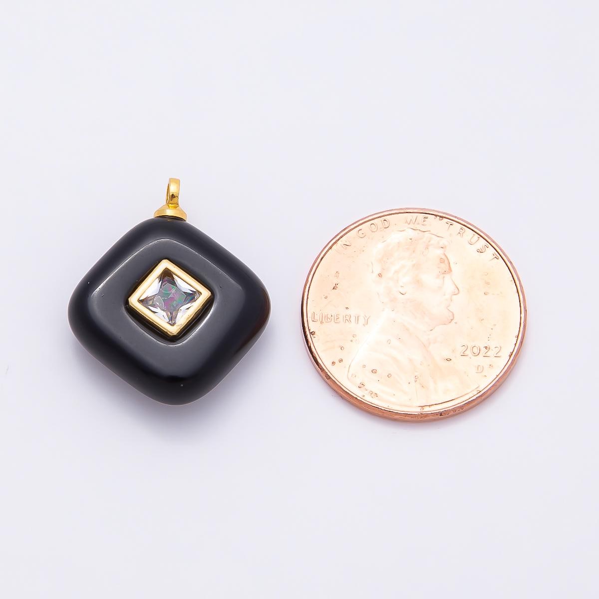 16K Gold Filled 20mm Multicolor CZ Embedded Gemstone Rhombus Pendant Inlaid Crystal Jewelry Making Supply DIY Necklace | Charms-01001