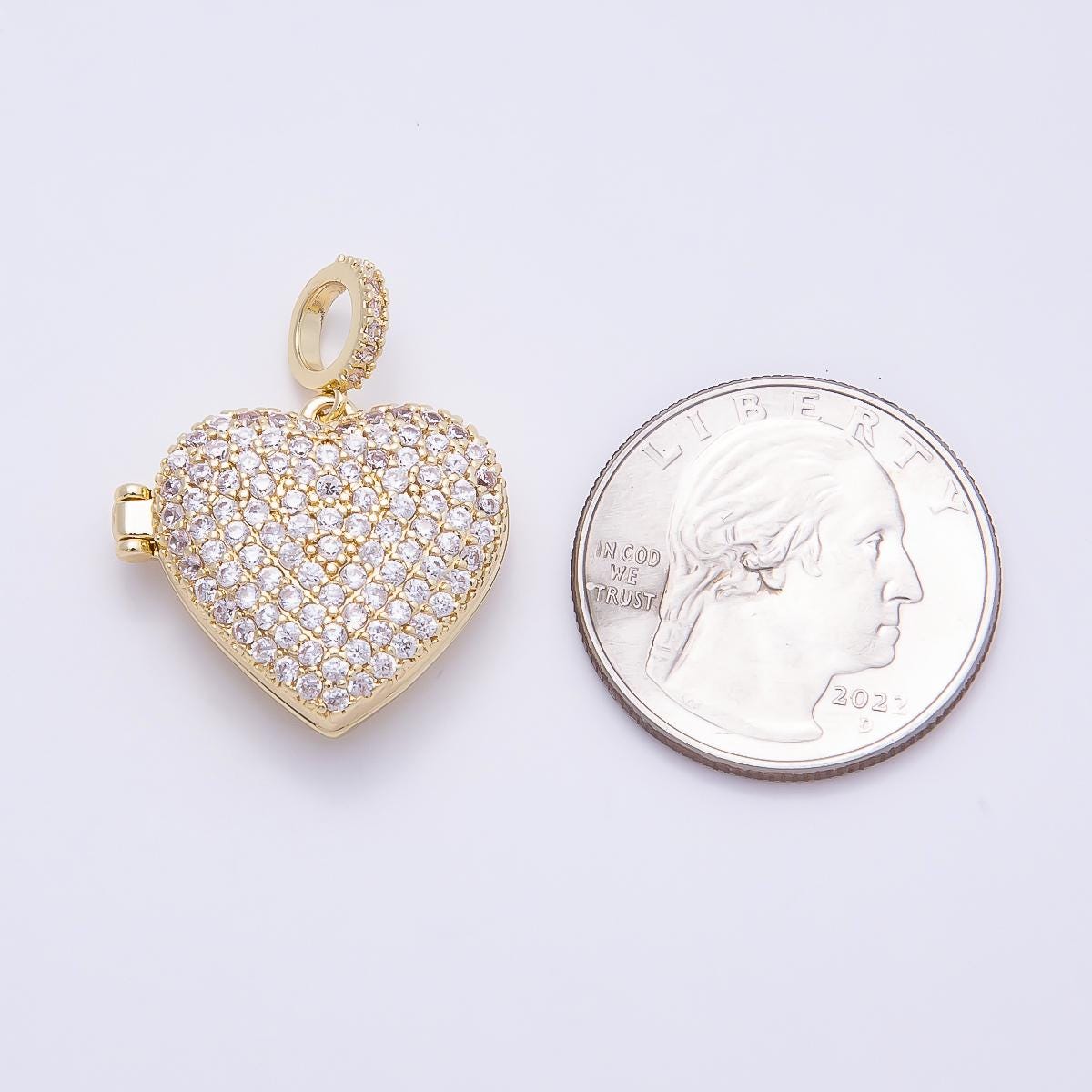 16K Gold Filled 22mm Micro Paved CZ Love Heart Locket Pendant Opening Photo Keepsake DIY Jewelry Making Supply DIY | Charms-01033