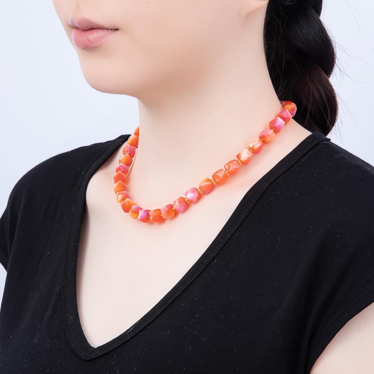 Summer Colorful Candy Beaded handmade Necklace Chunky Bead Gold Stainless Steel necklace Tarnish Free | WA-4524
