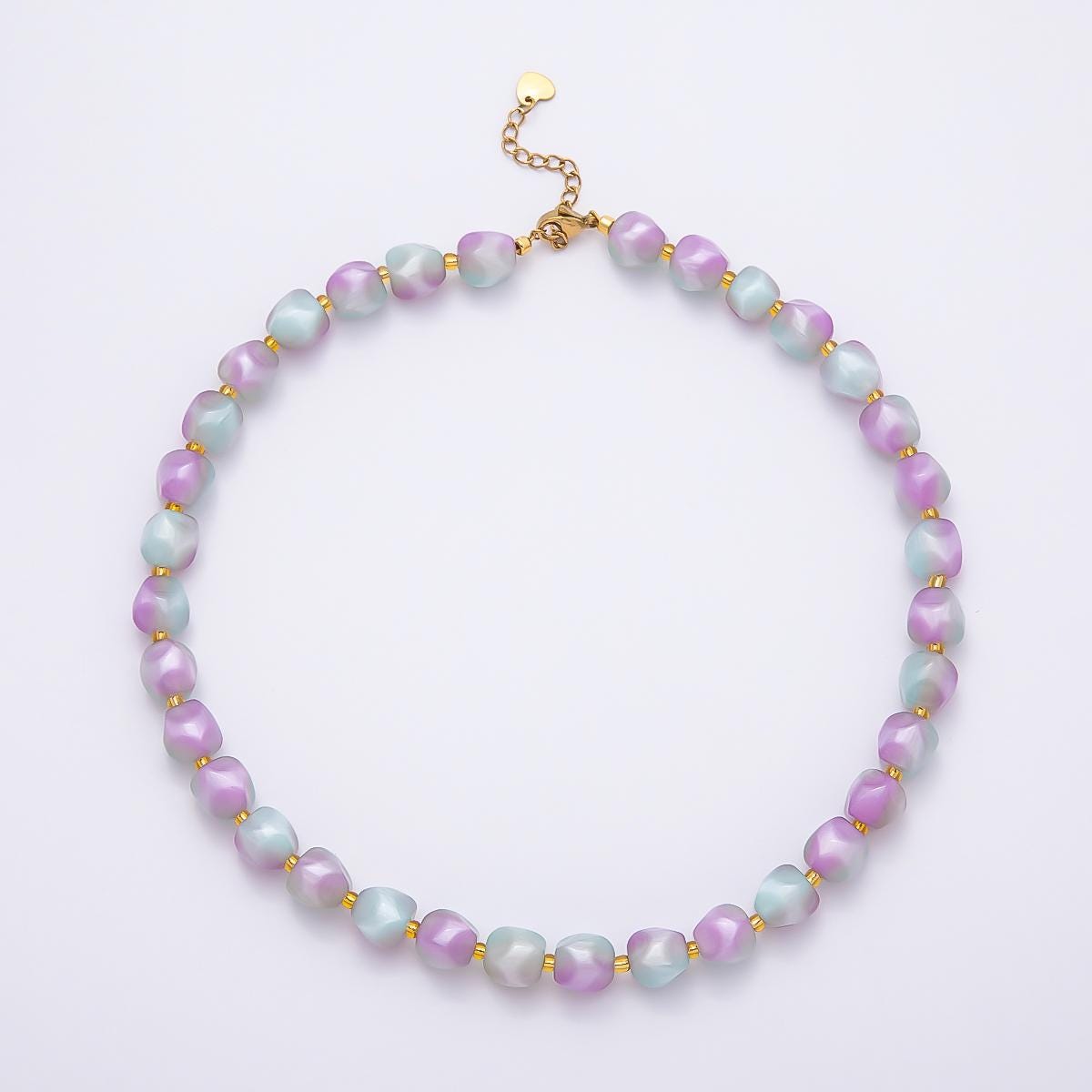 Summer Colorful Candy Beaded handmade Necklace Chunky Bead Gold Stainless Steel necklace Tarnish Free | WA-4524