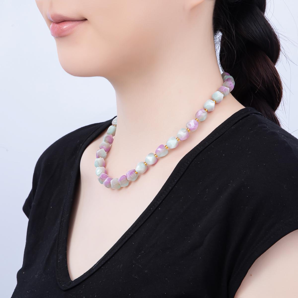 Summer Colorful Candy Beaded handmade Necklace Chunky Bead Gold Stainless Steel necklace Tarnish Free | WA-4524
