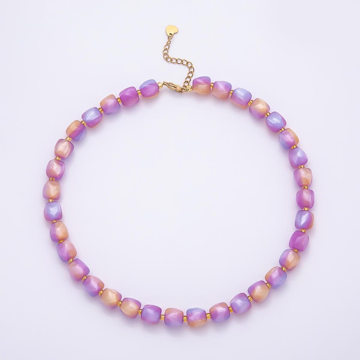 Summer Colorful Candy Beaded handmade Necklace Chunky Bead Gold Stainless Steel necklace Tarnish Free | WA-4524