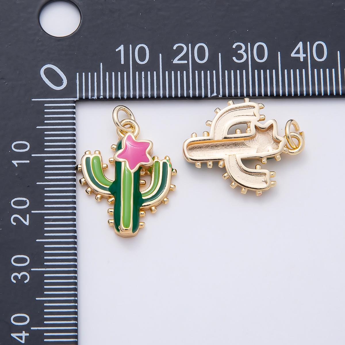 16K Gold Filled 20mm Pink Star Green Cactus Plant Charm Desert Succulent Pendant DIY Jewelry Making Supply for Necklace | Charms-01055