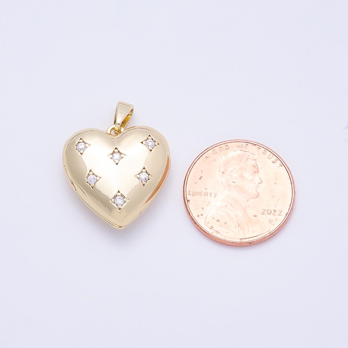 16K Gold Filled 19mm Clear CZ Starburst Dotted Love Heart Locket Pendant DIY Jewelry Making Supply for Necklace Bracelet | Charms-01036