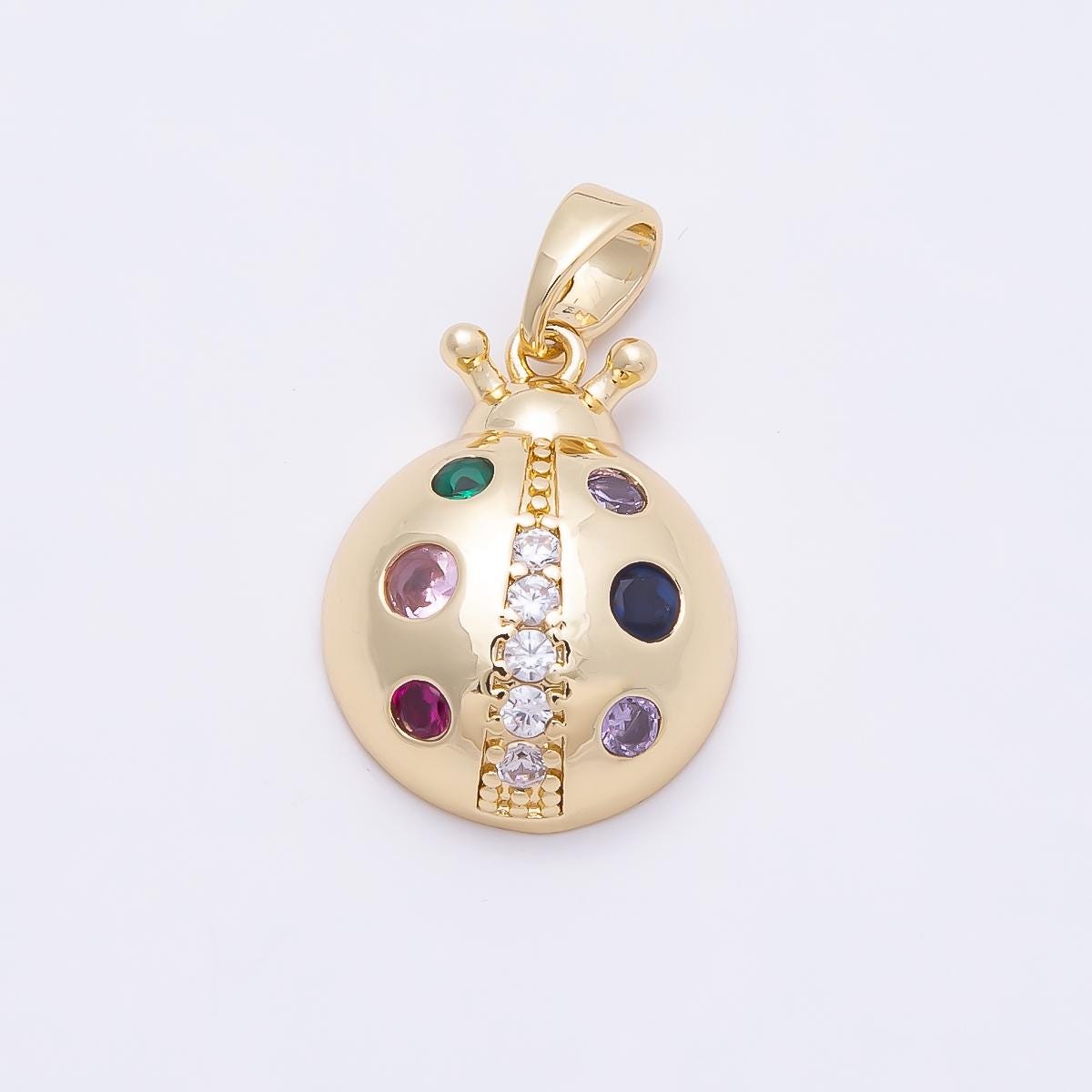 16K Gold Filled 17mm Multicolor CZ Dotted Lady Bug Insect Pendant Pretty Insect Charm DIY Jewelry Supply for custom necklace | Charms-01040