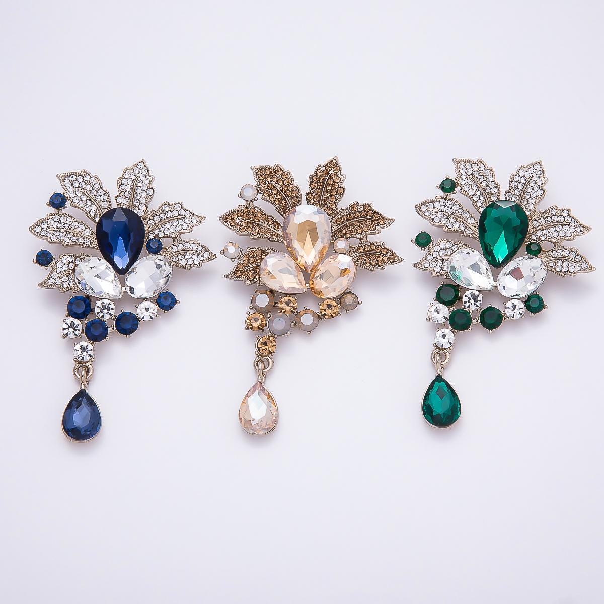 Crystal Bridal Brooch Pin 80mm Floral Rhinestone Statement Piece for Wedding Jewelry Gift for Coats Bags Scarves | BH-147