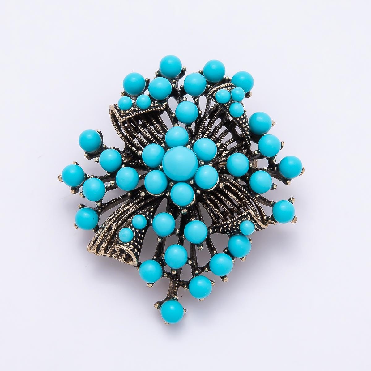 Turquoise Brooch Pin 46mm Antique Gold Retro Bohemian Bead Jewelry Western Bridal Bouquet Gift for Coats Bags Scarves | BH-143