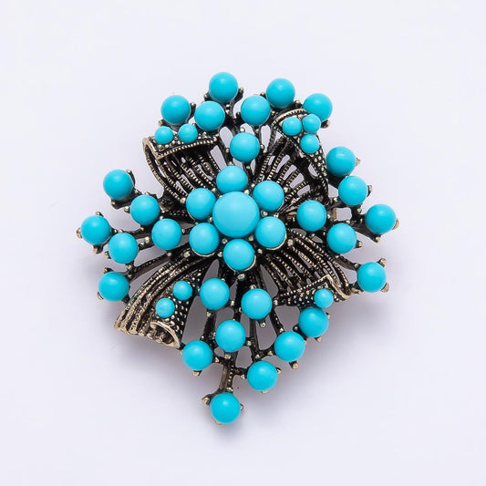 Turquoise Brooch Pin 46mm Antique Gold Retro Bohemian Bead Jewelry Western Bridal Bouquet Gift for Coats Bags Scarves | BH-143
