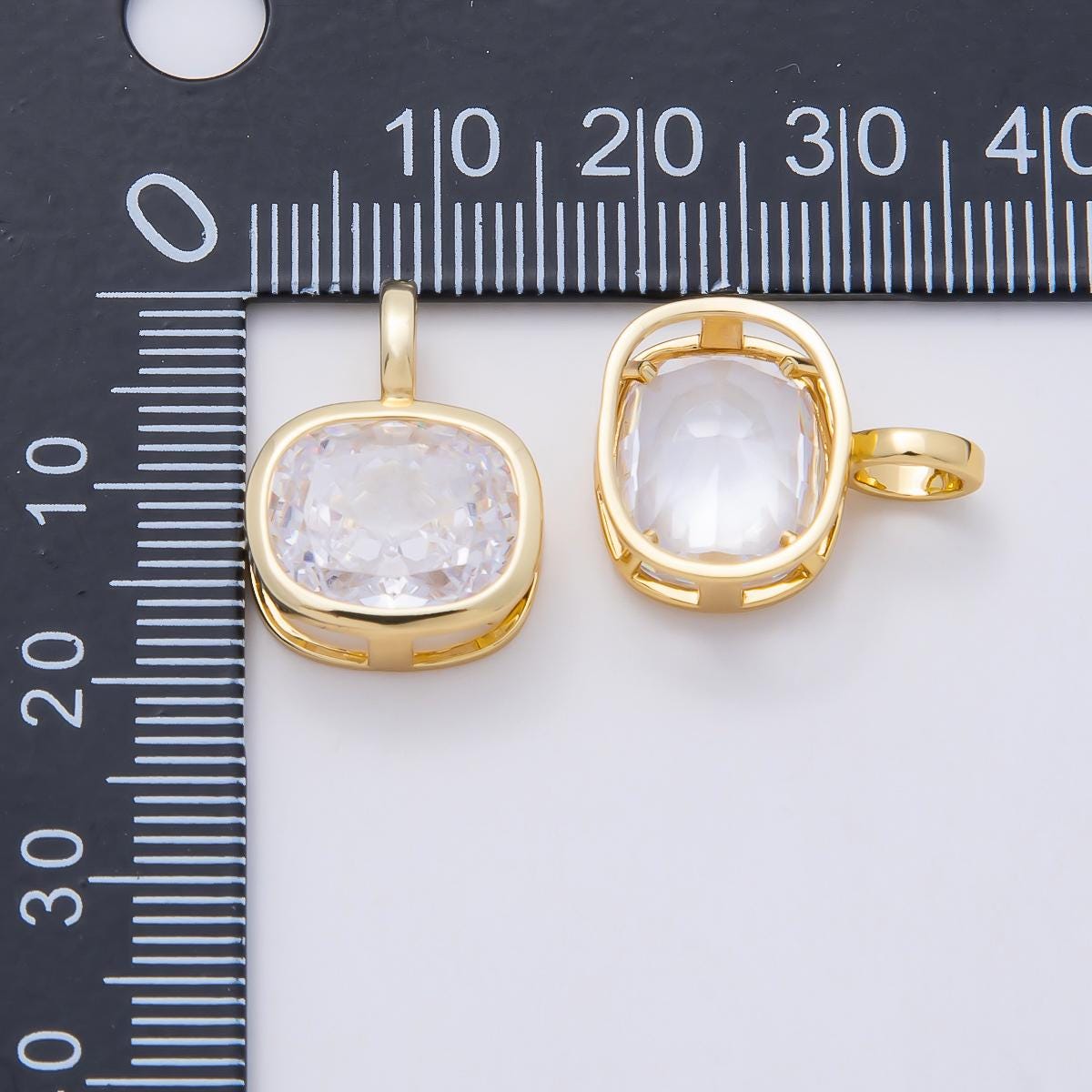16K Gold Filled 19mm Rounded Baguette CZ Bezel Pendant Solitaire Gemstone Charm DIY Jewelry Making Supplies Custom Necklace | Charms-01041