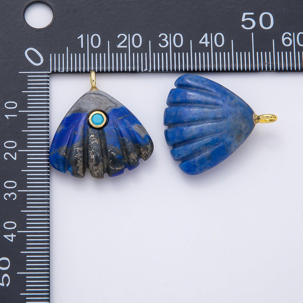 16K Gold Filled 27mm Multicolor CZ Embedded Gemstone Scallop Sea Shell Pendant Beach Jewelry Supply Necklace | Charms-01047