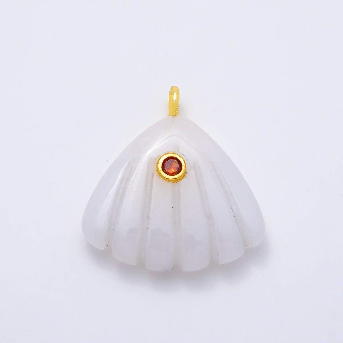 16K Gold Filled 27mm Multicolor CZ Embedded Gemstone Scallop Sea Shell Pendant Beach Jewelry Supply Necklace | Charms-01047