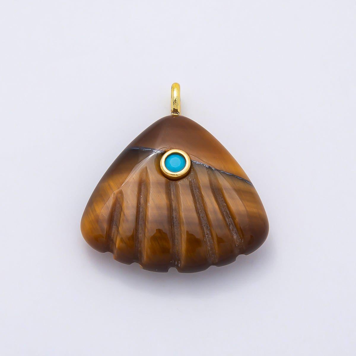16K Gold Filled 27mm Multicolor CZ Embedded Gemstone Scallop Sea Shell Pendant Beach Jewelry Supply Necklace | Charms-01047