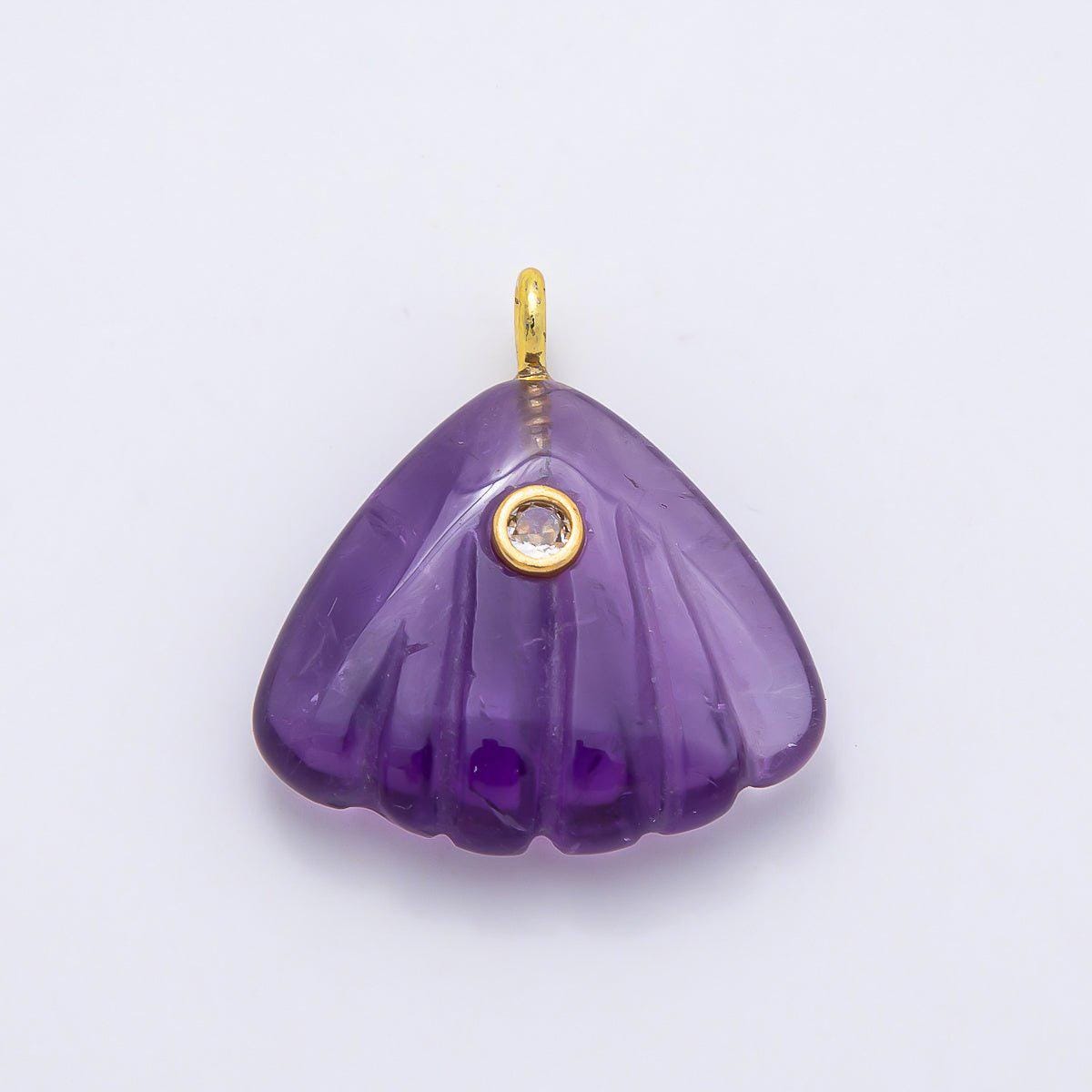 16K Gold Filled 27mm Multicolor CZ Embedded Gemstone Scallop Sea Shell Pendant Beach Jewelry Supply Necklace | Charms-01047