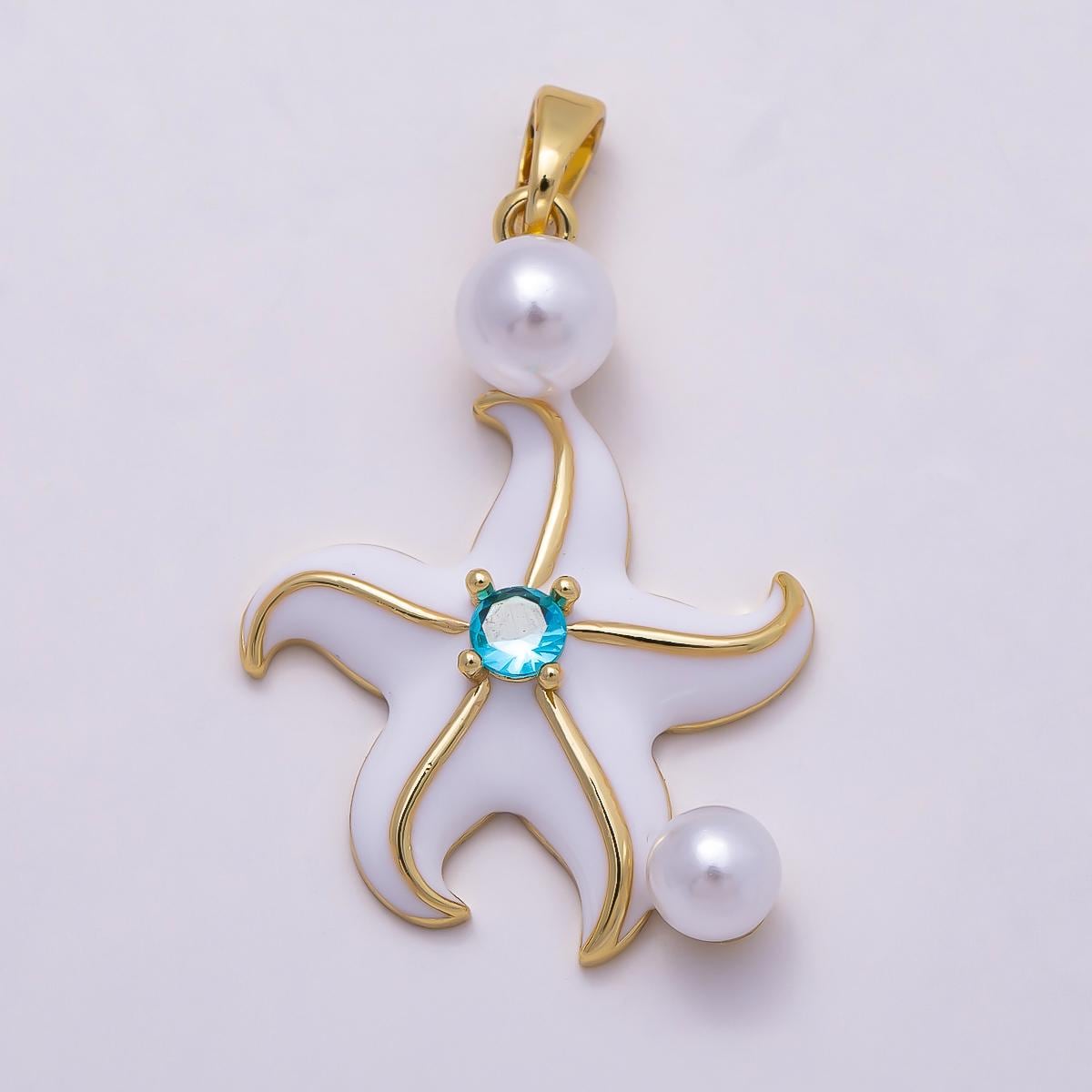 White Star fish 18k gold Filled pendant sea star Enamel charm Under the Sea Beach animal pendant, diy jewelry Starfish CHARMS-946