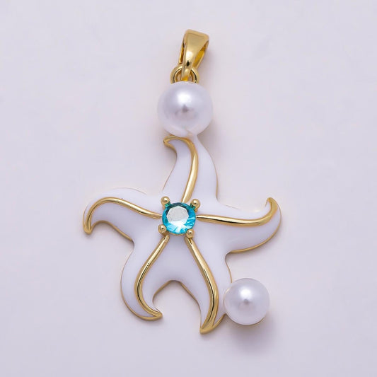 White Star fish 18k gold Filled pendant sea star Enamel charm Under the Sea Beach animal pendant, diy jewelry Starfish CHARMS-946