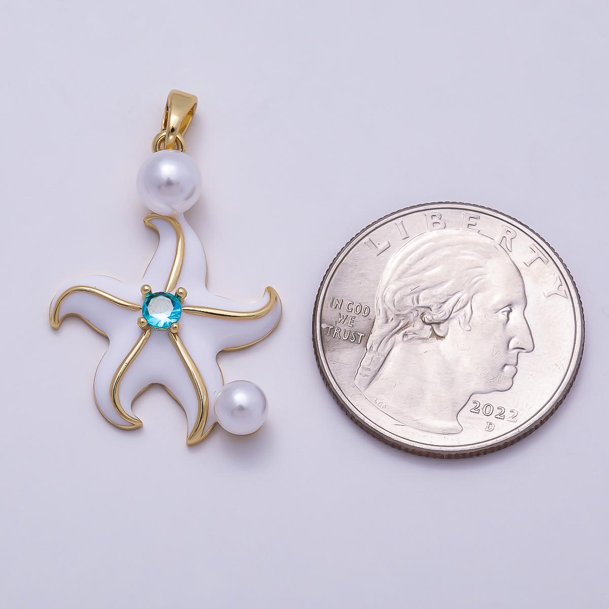 White Star fish 18k gold Filled pendant sea star Enamel charm Under the Sea Beach animal pendant, diy jewelry Starfish CHARMS-946