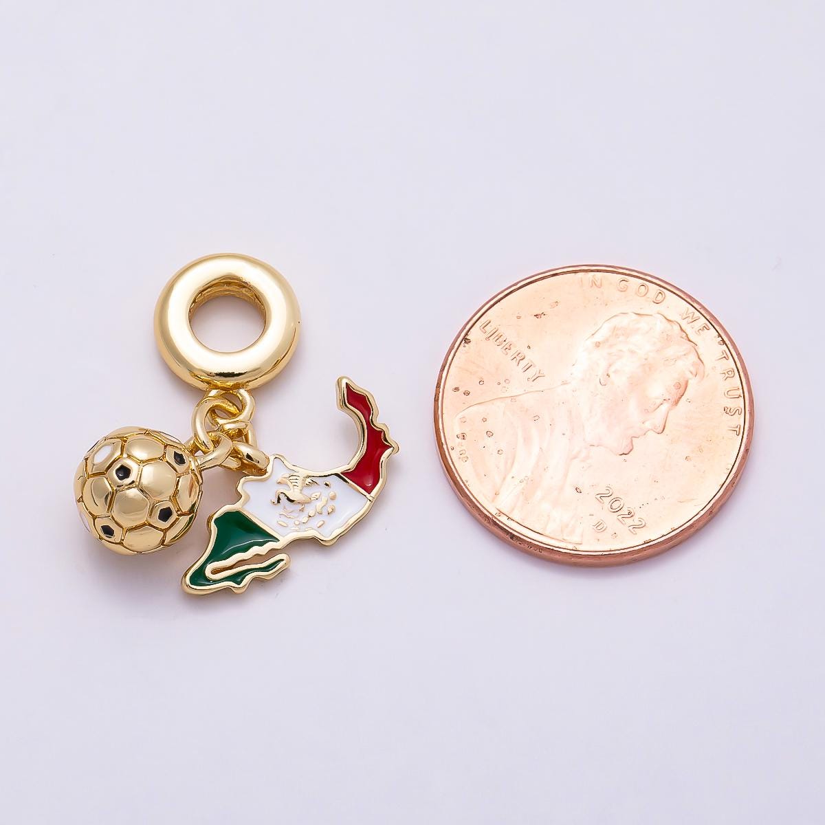 24K Gold Filled Soccer Ball Jersey Sport Theme Rondelle Bail Argentina Mexico Pendant Necklaec Bracelet | CHARMS-00957