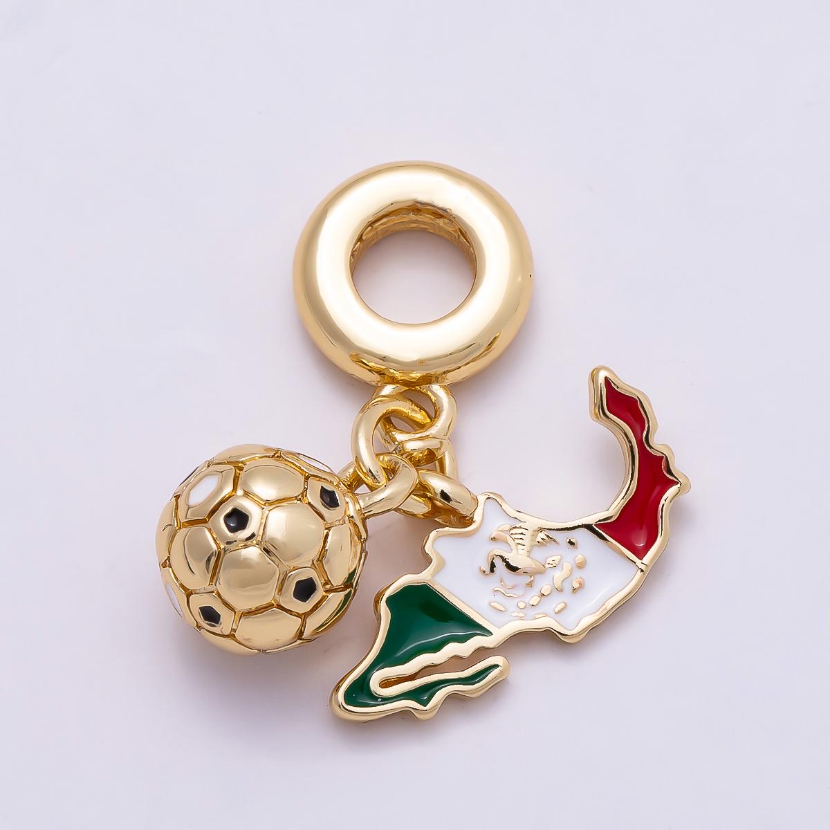 24K Gold Filled Soccer Ball Jersey Sport Theme Rondelle Bail Argentina Mexico Pendant Necklaec Bracelet | CHARMS-00957