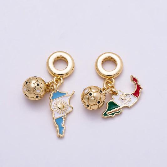 24K Gold Filled Soccer Ball Jersey Sport Theme Rondelle Bail Argentina Mexico Pendant Necklaec Bracelet | CHARMS-00957
