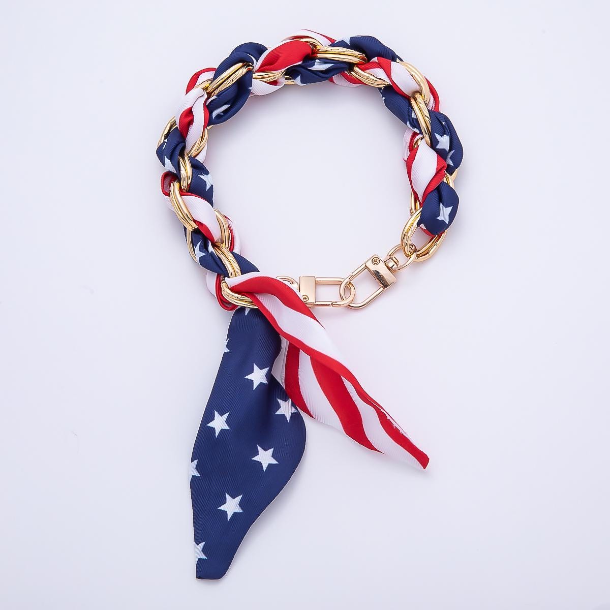 USA Patriotic Flag Short Bag Scarf Strap Handbag Wrap Purse Scarves Keychain Bag Charm Tote Bag Accessories | WB-00341