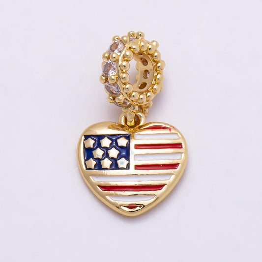 18K gold filled usa flag rondelle bail drop pendant for 4th of July / Soccer Tournament Bracelet Necklace | CHARMS-961