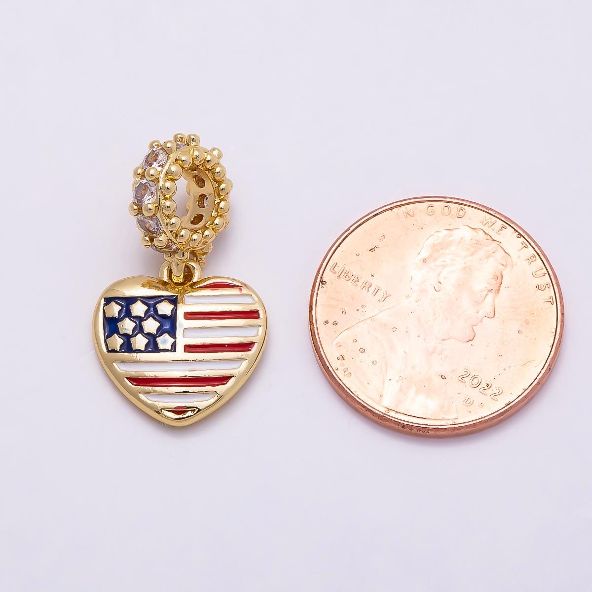 18K gold filled usa flag rondelle bail drop pendant for 4th of July / Soccer Tournament Bracelet Necklace | CHARMS-961
