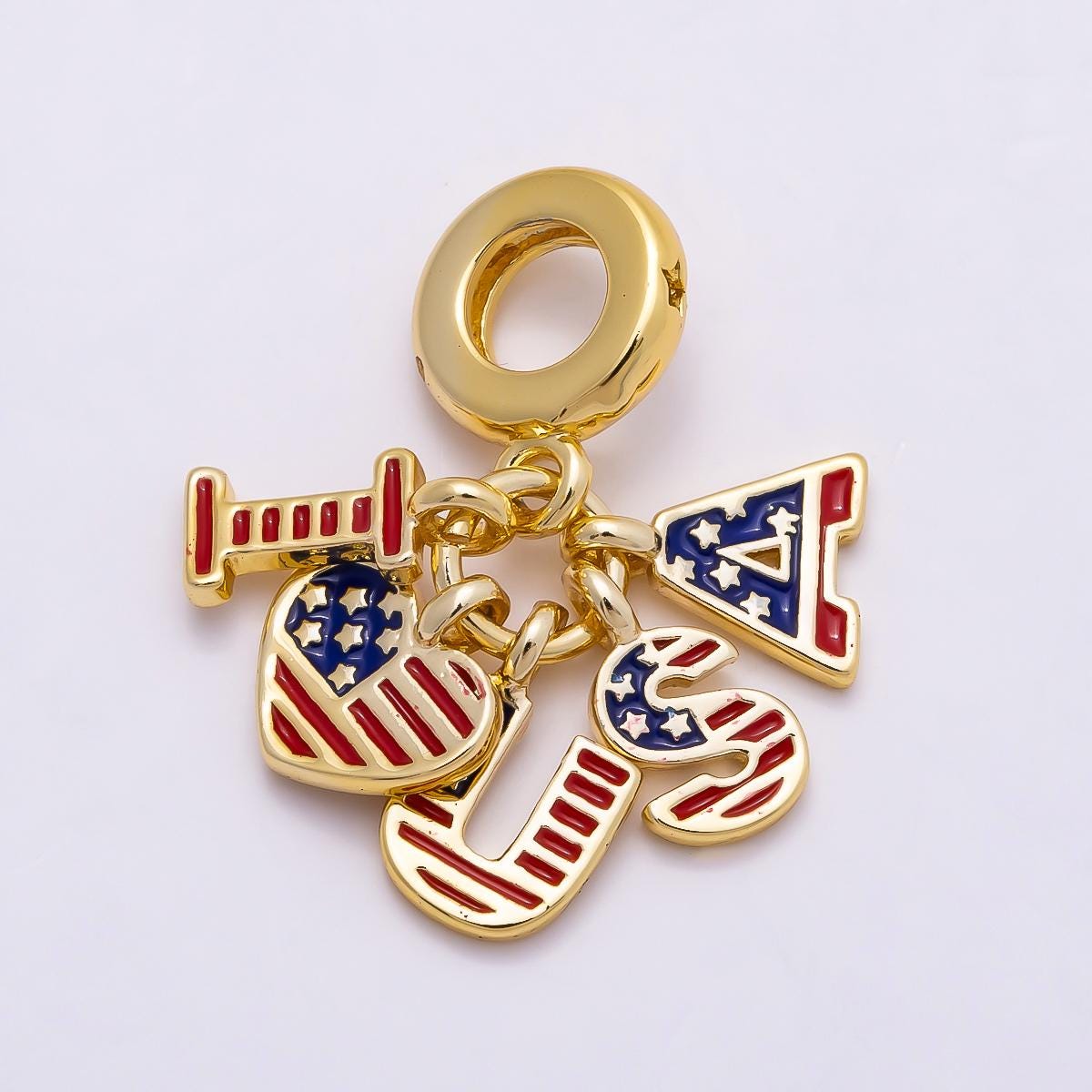18K gold filled I love USA rondelle bail drop pendant for 4th of July / Independence Day Soccer Tournament Bracelet Necklace | CHARMS-962