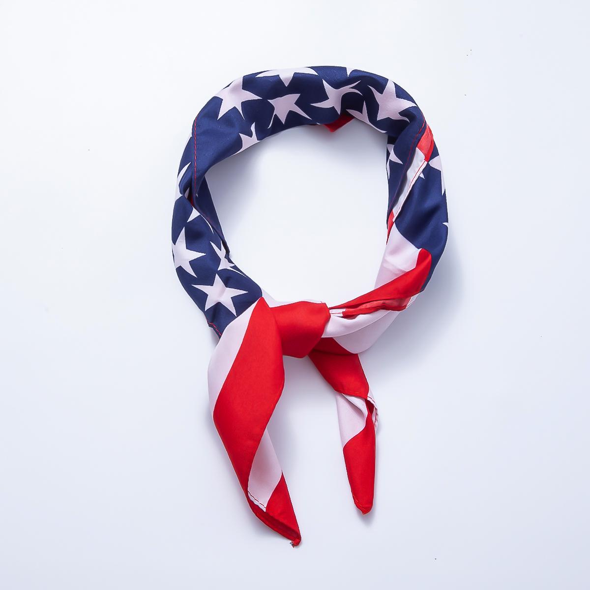 Patriotic Satin Scarf American Flag Bandana 4th of July Neckwear Red White Blue Headscarf Striped Silk Feel Neckerchief Ribbon | WA-4626