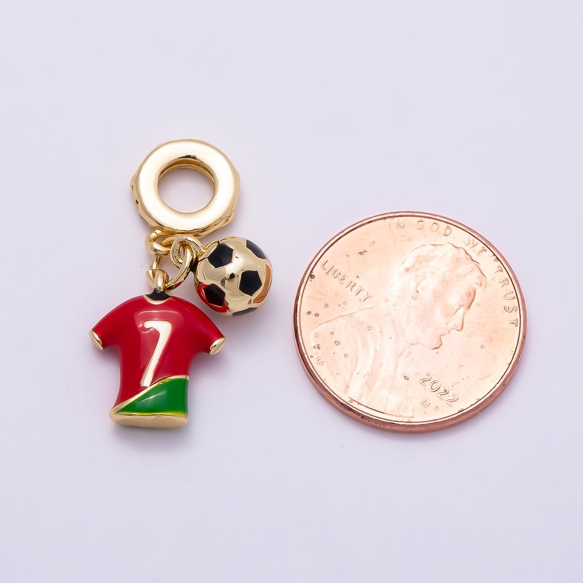 18k gold filled mini soccer ball charm sport theme rondelle bail for drop pendant bracelet Portuguese fan inspired jersey | CHARMS-00959