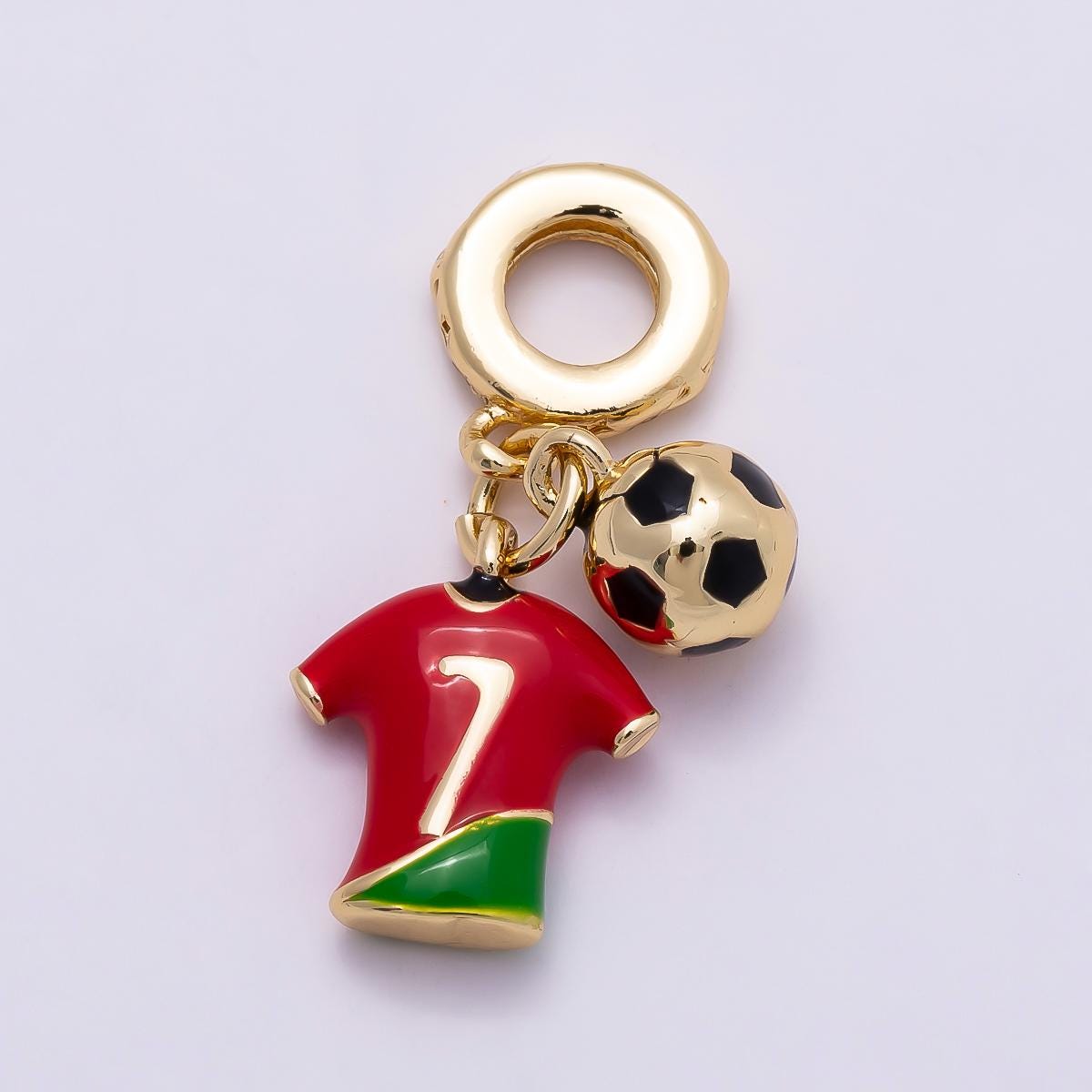 18k gold filled mini soccer ball charm sport theme rondelle bail for drop pendant bracelet Portuguese fan inspired jersey | CHARMS-00959