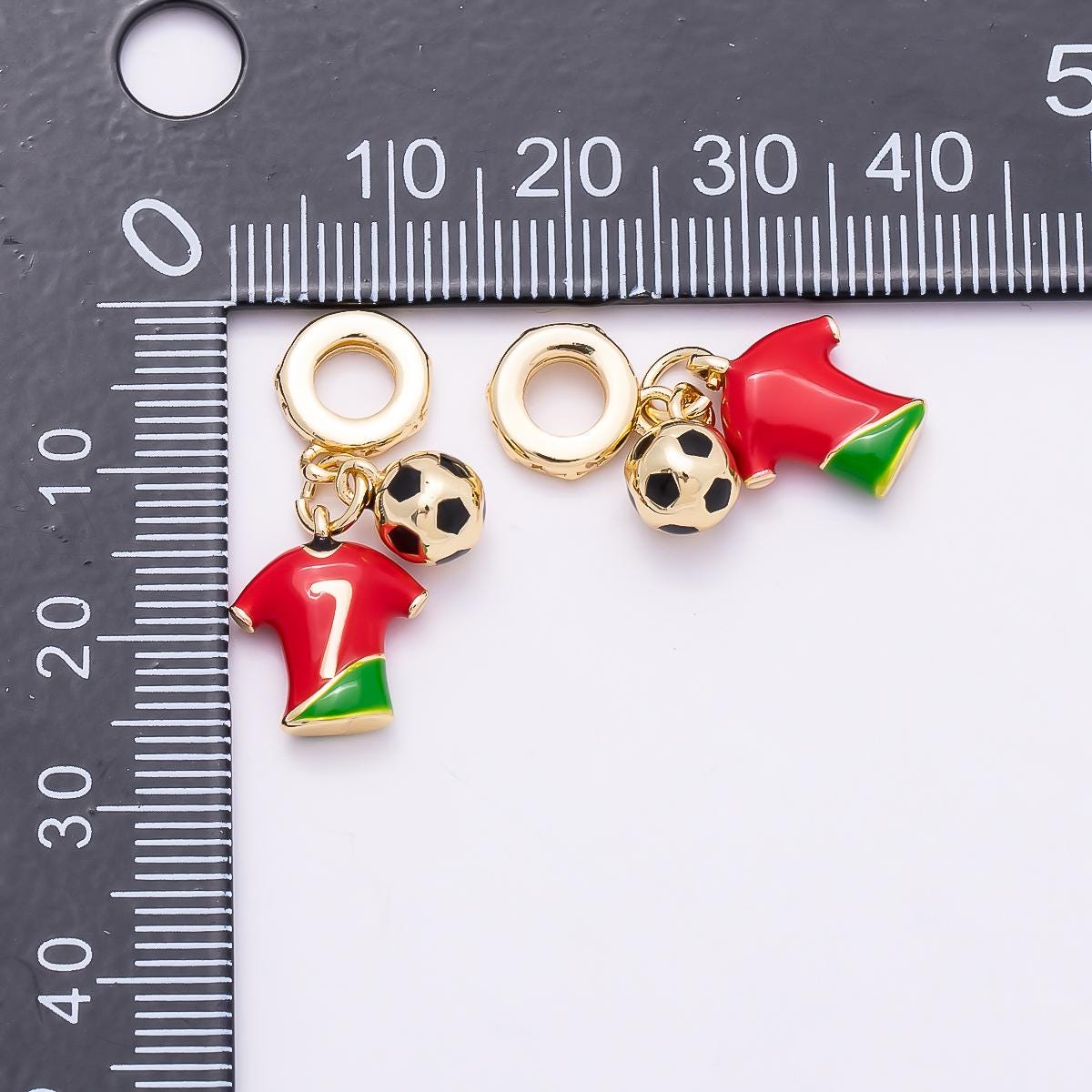 18k gold filled mini soccer ball charm sport theme rondelle bail for drop pendant bracelet Portuguese fan inspired jersey | CHARMS-00959