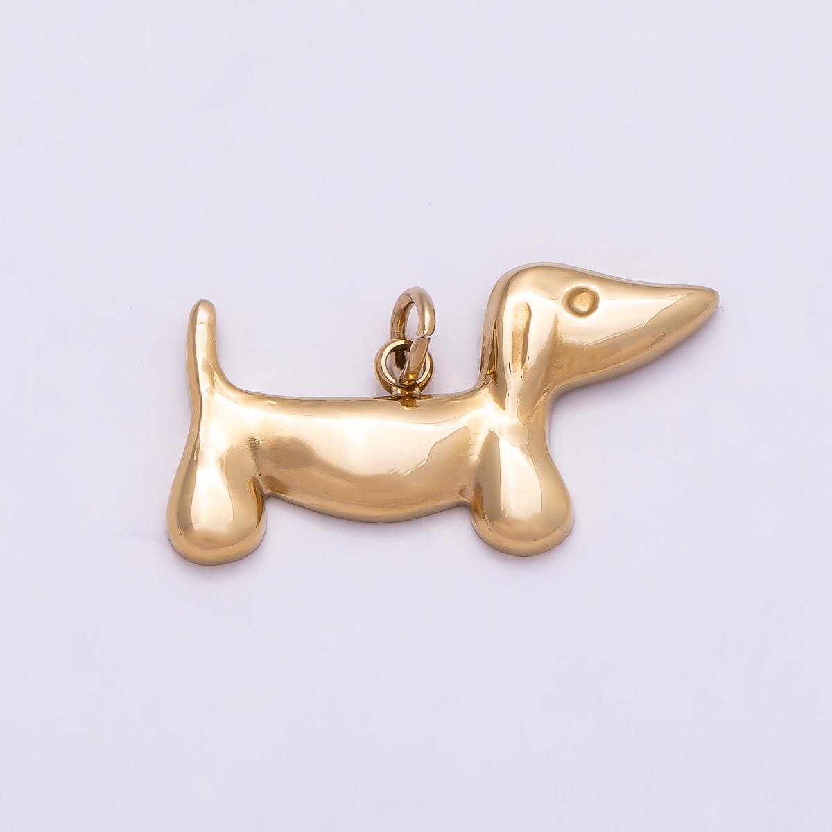 PVD Gold Stainless Steel 21mm Minimalist Dachshund Dog Animal Charm Wiener Pet Lover Pendant DIY Jewelry Making Supply | Charms-01012