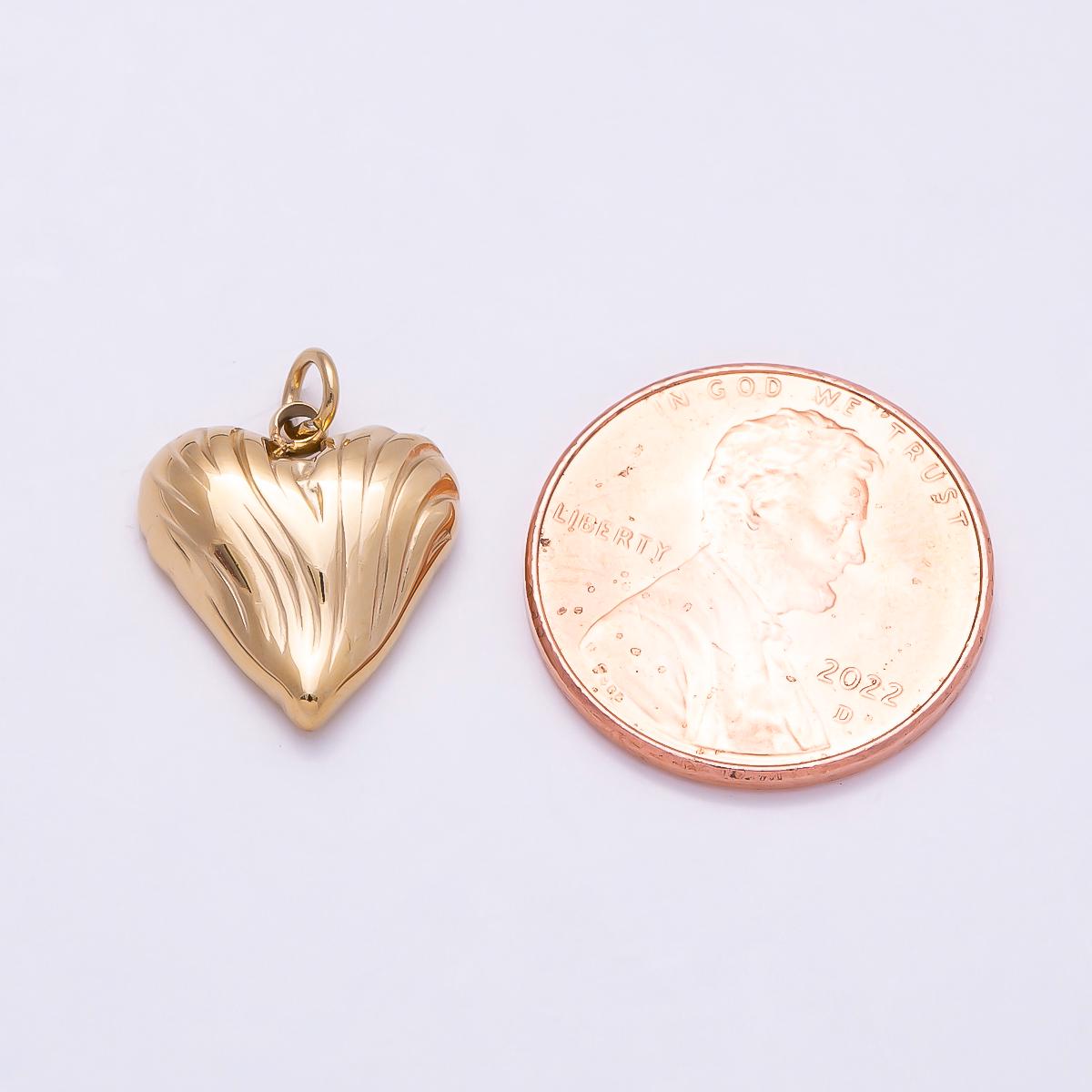 PVD Gold Stainless Steel 15mm Classic Textured Love Heart Charm Puffy Romantic Pendant DIY Jewelry Supply for custom Necklace | Charms-01013