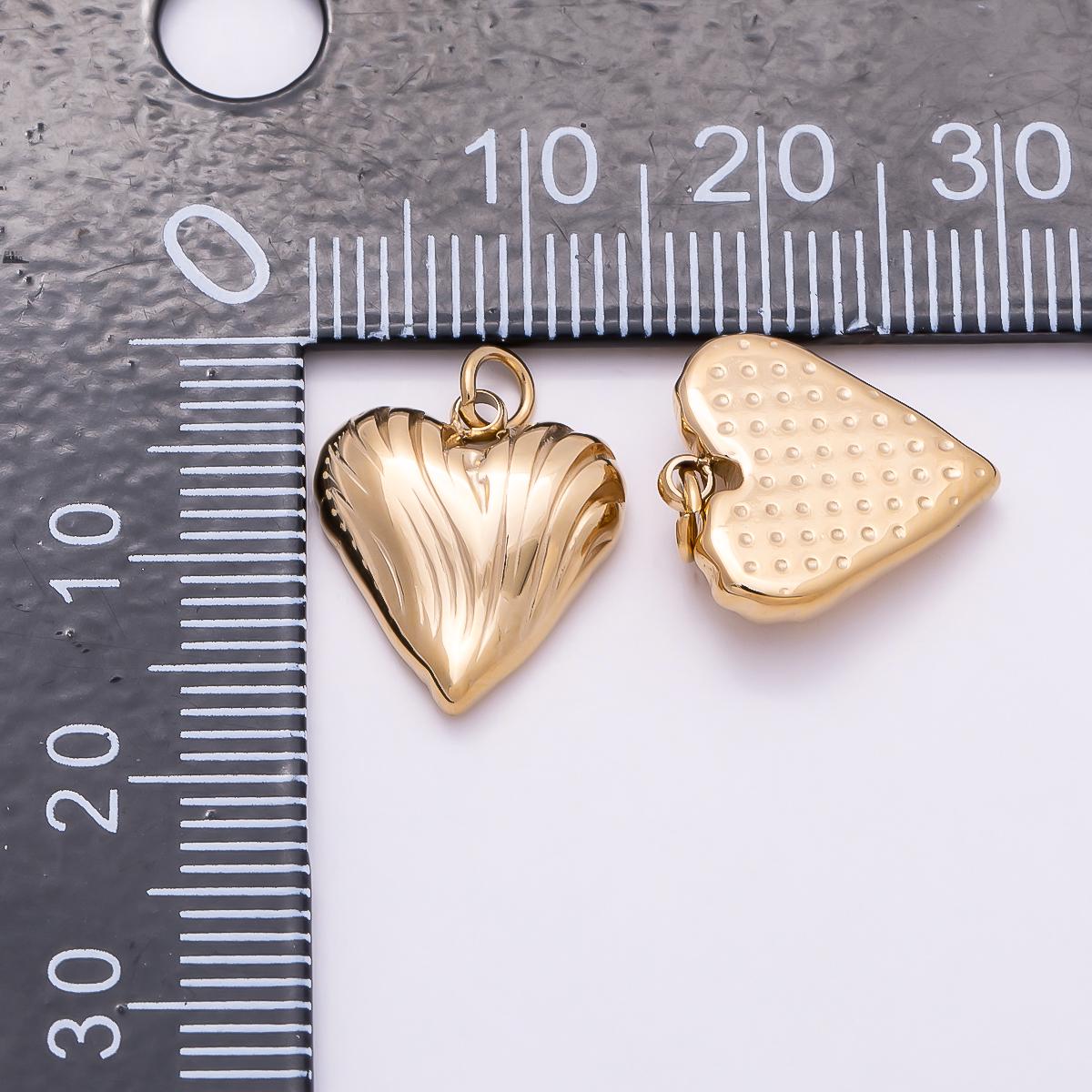 PVD Gold Stainless Steel 15mm Classic Textured Love Heart Charm Puffy Romantic Pendant DIY Jewelry Supply for custom Necklace | Charms-01013