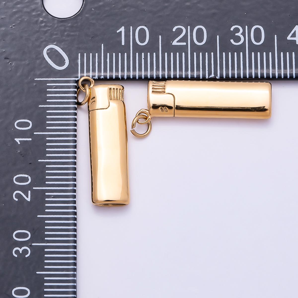 PVD Gold Stainless Steel 23mm Miniature Classic Gas Lighter Charm 3D Spark Pendant DIY Jewelry Making Supply custom Necklace | Charms-01016