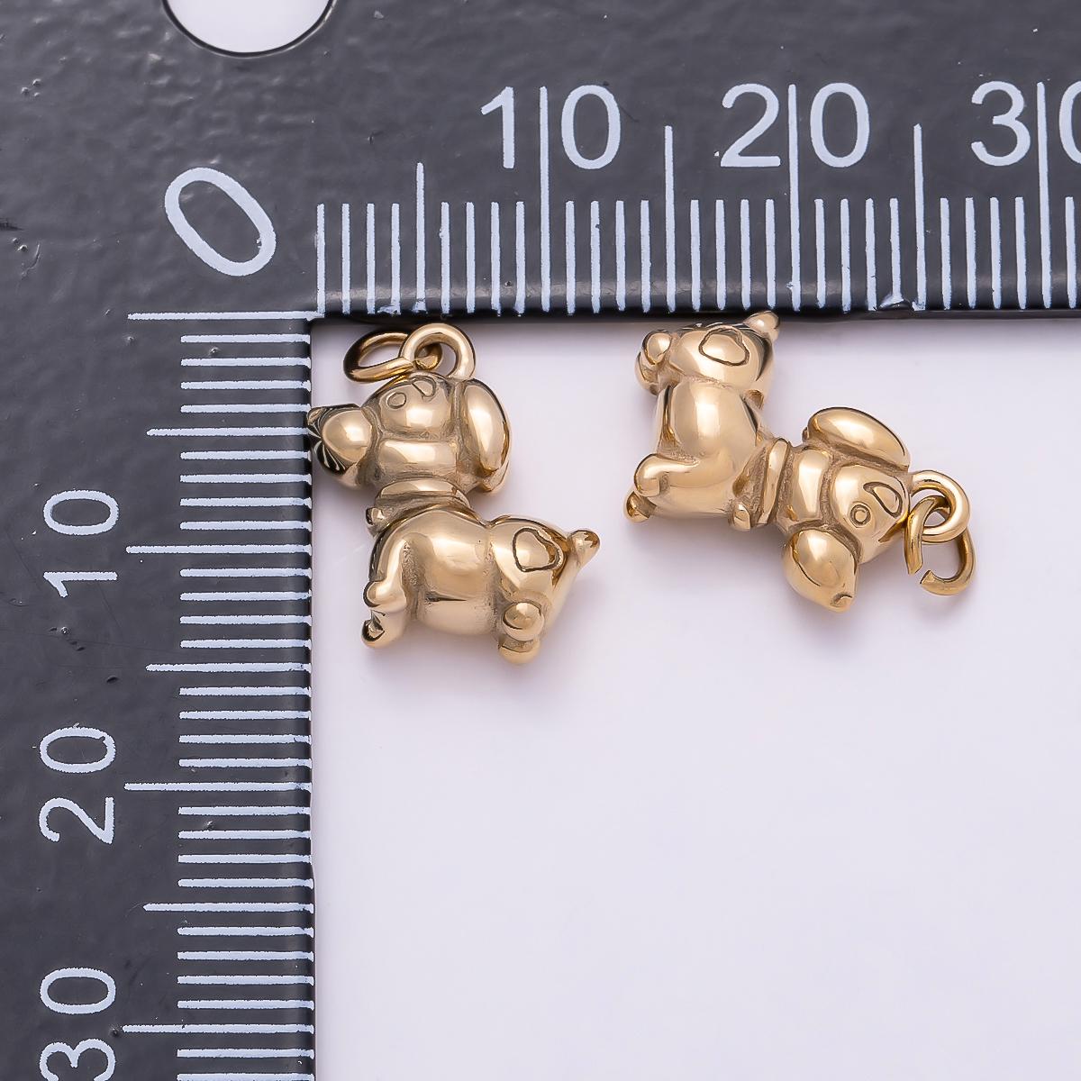PVD Gold Stainless Steel 13mm Puffy Puppy with Heart Engraving Animal Charm Pet Jewelry Mini Sweetheart Pendant DIY Supply | Charms-01018