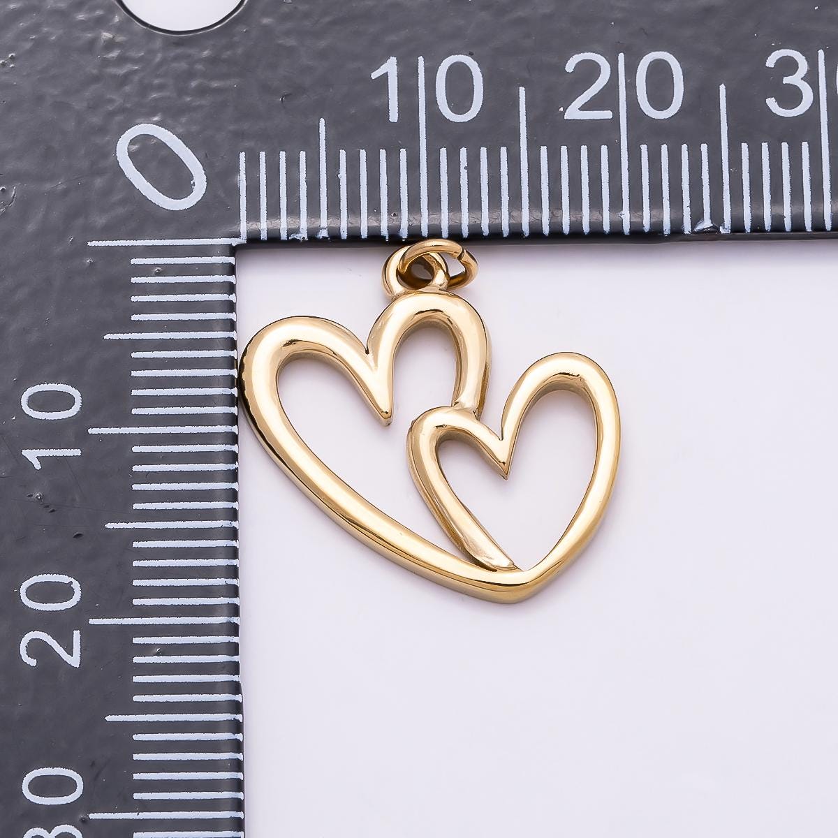 PVD Gold Stainless Steel 19mm Openwork Interlocking Double Heart Charm Romantic Valentine Gift for Her DIY Jewelry Supply | Charms-01021