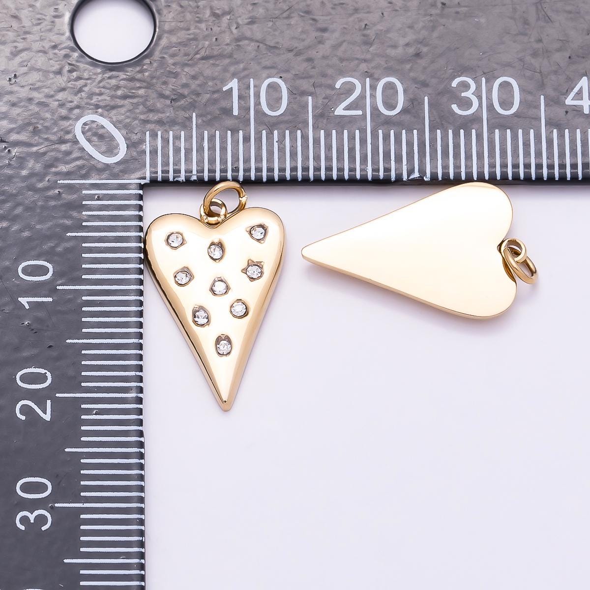 PVD Gold Stainless Steel 19mm Clear CZ Dotted Heart Charm Studded Boho Celestial Jewelry Romantic Gift for Her | Charms-01025