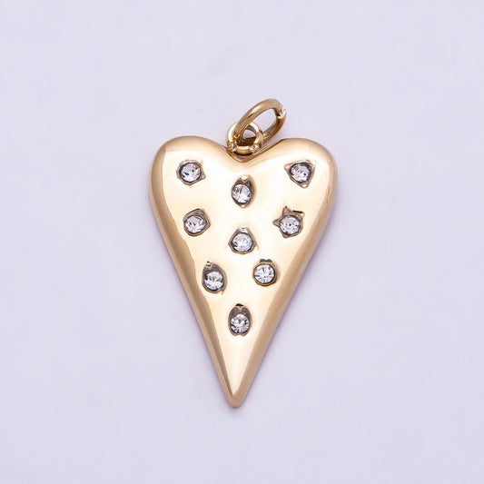 PVD Gold Stainless Steel 19mm Clear CZ Dotted Heart Charm Studded Boho Celestial Jewelry Romantic Gift for Her | Charms-01025
