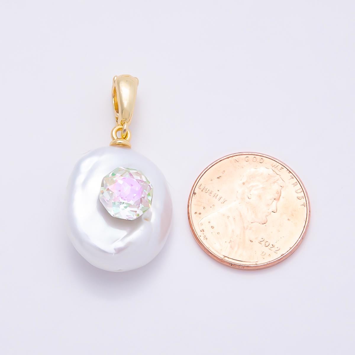 Irregular shell pearl drops 17.5mm charms with AB Crystal Centerpiece | CHARMS-00941