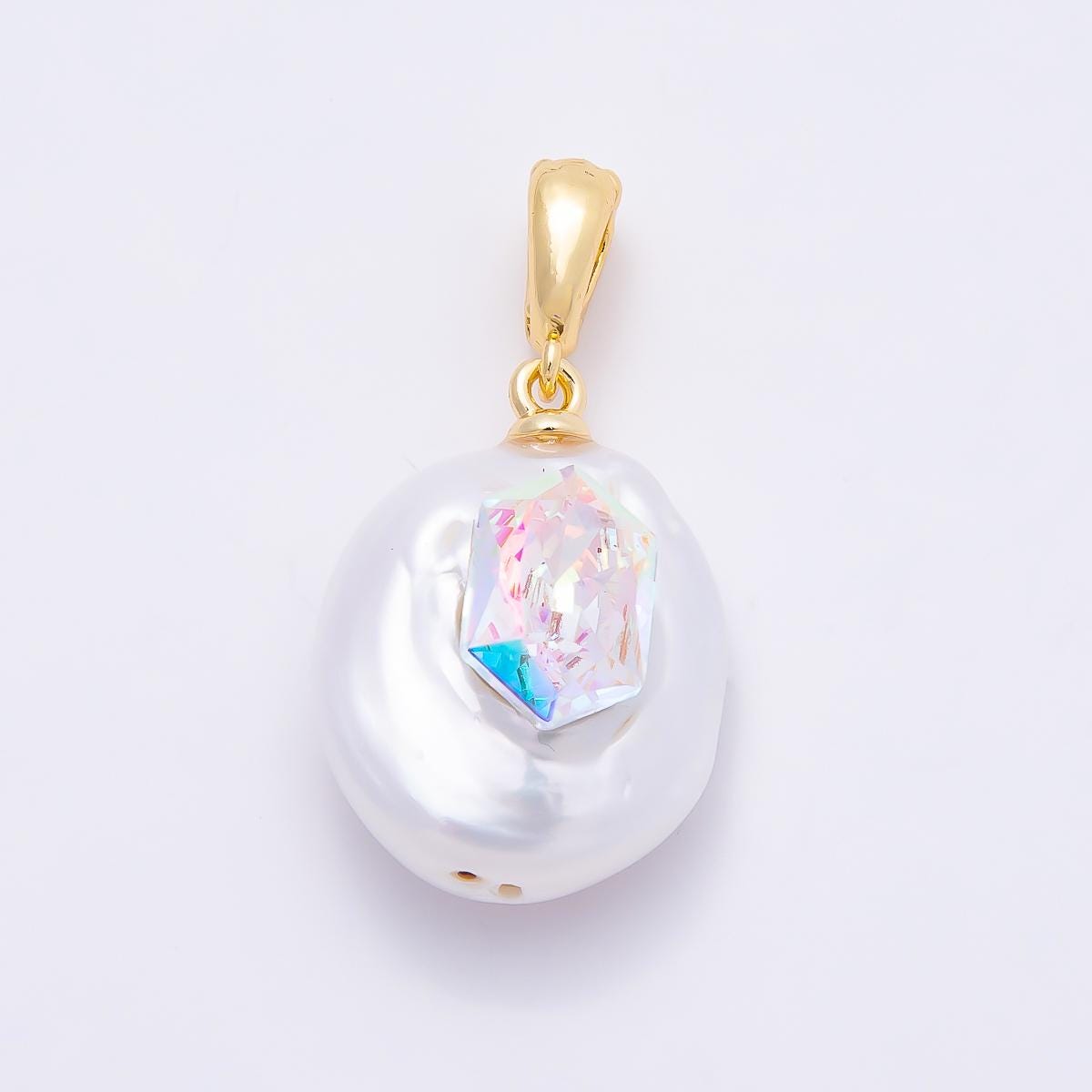 Irregular shell pearl drops 17.5mm charms with AB Crystal Centerpiece | CHARMS-00941