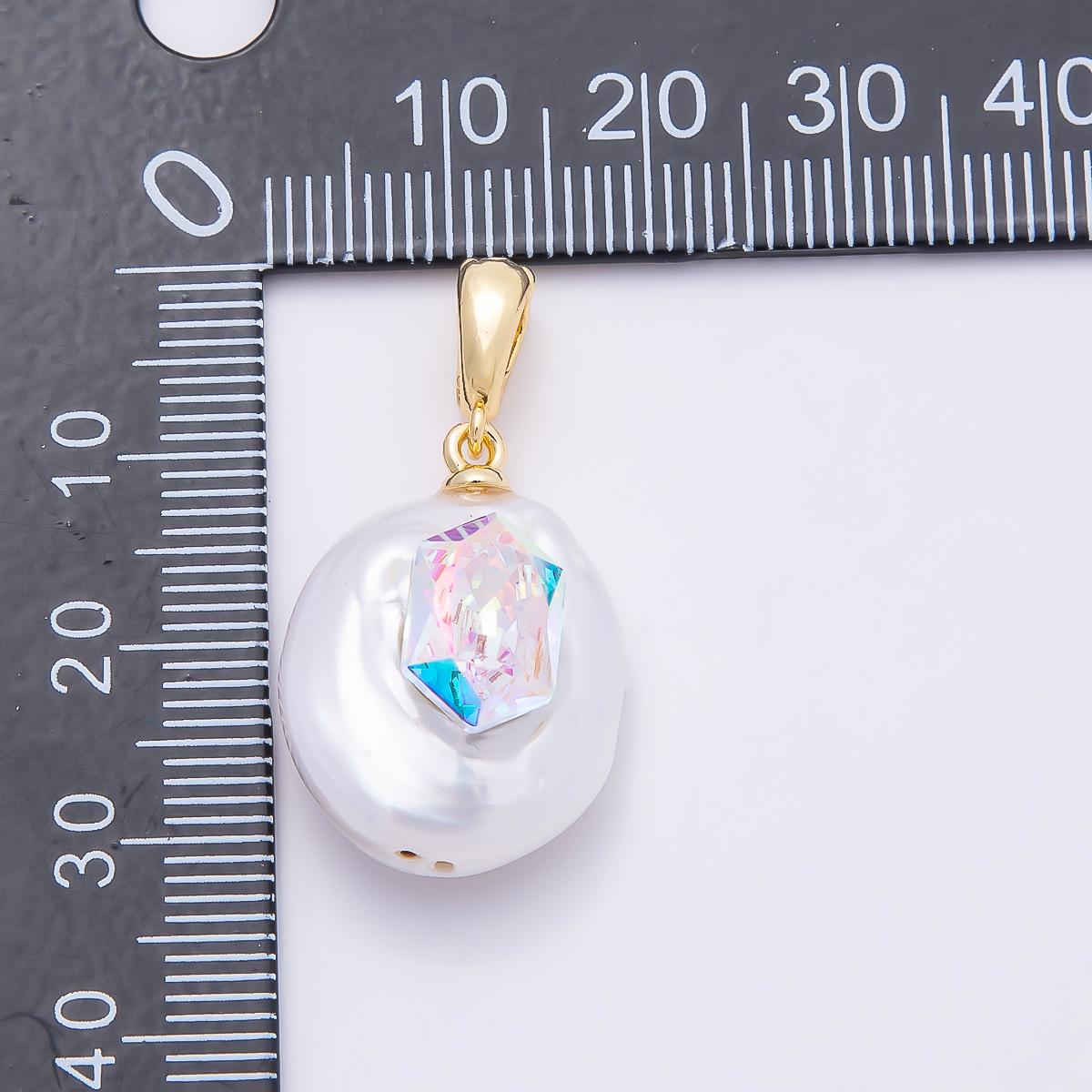 Irregular shell pearl drops 17.5mm charms with AB Crystal Centerpiece | CHARMS-00941