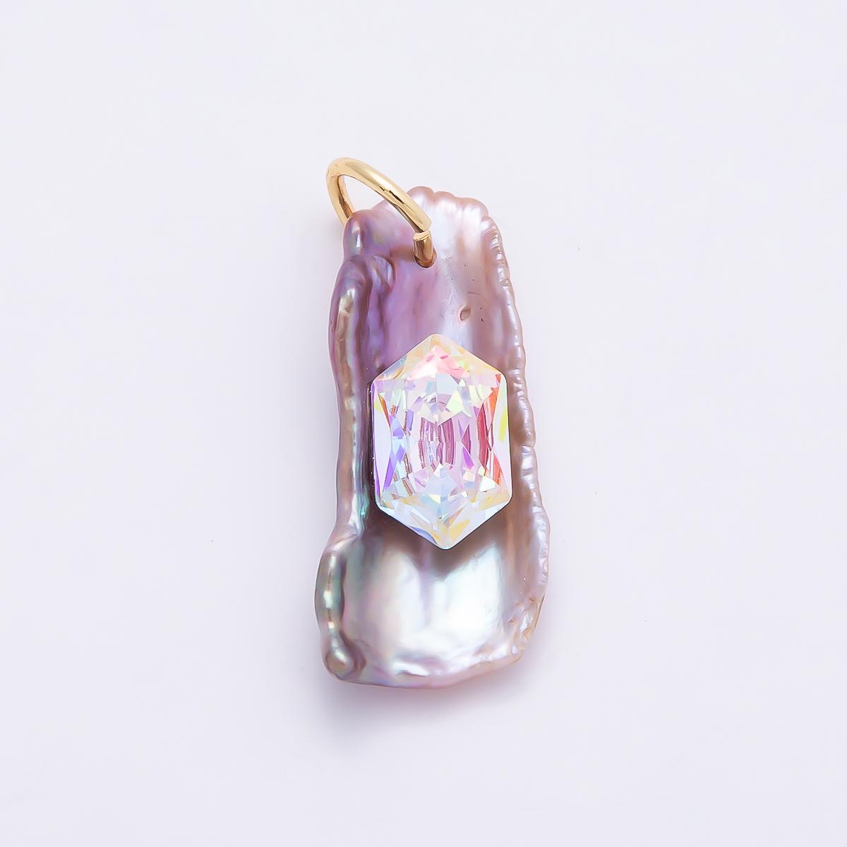 Irregular Baroque Pearl Pendant Necklace, Crystal Pearl Charm Necklace, Keshi Pearl Jewelry, Iridescent Pearl Pendant, Statement Necklace