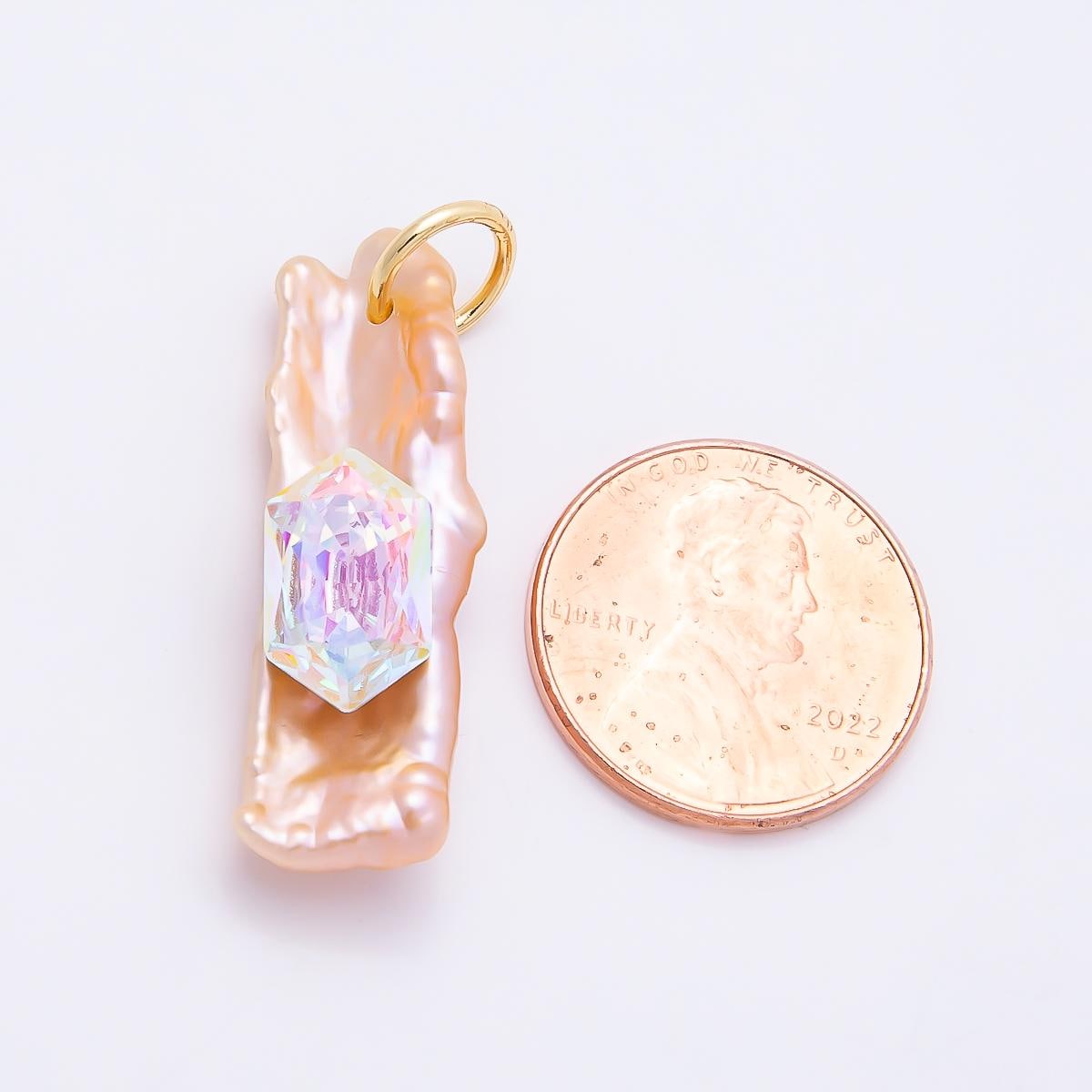 Irregular Baroque Pearl Pendant Necklace, Crystal Pearl Charm Necklace, Keshi Pearl Jewelry, Iridescent Pearl Pendant, Statement Necklace