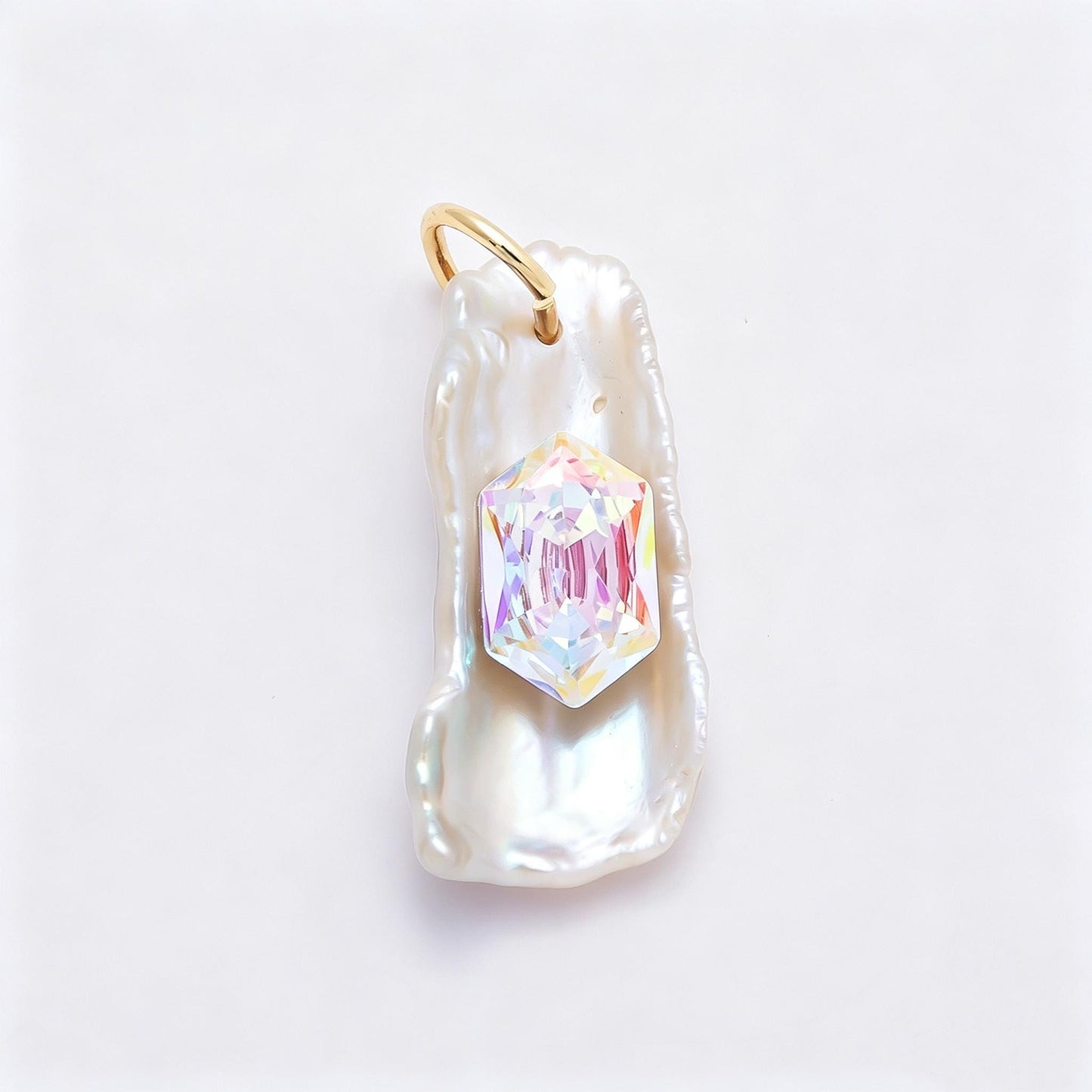 Irregular Baroque Pearl Pendant Necklace, Crystal Pearl Charm Necklace, Keshi Pearl Jewelry, Iridescent Pearl Pendant, Statement Necklace