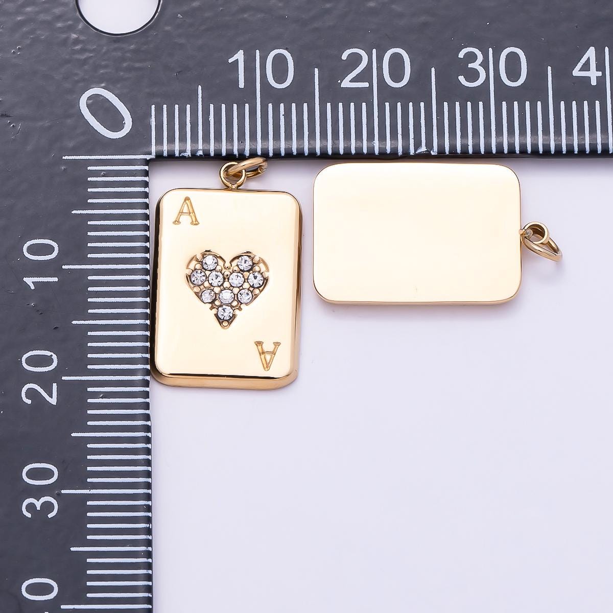 PVD Gold Stainless Steel 20mm Micro Paved CZ Ace of Heart Game Card Charm Playing Card Pendant Charm Bar DIY Jewelry Supply | Charms-01028