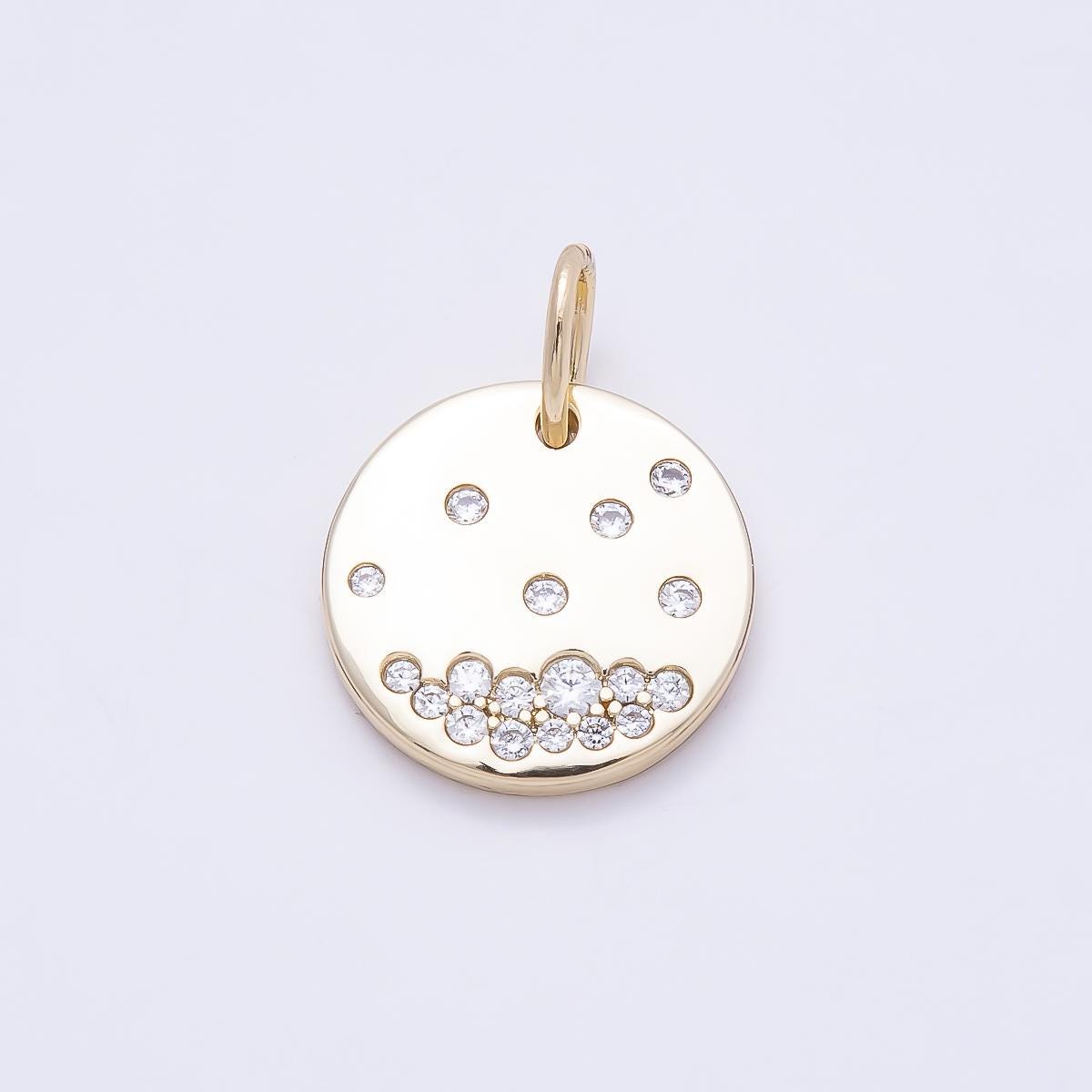 14K Gold Filled 18mm Clear CZ Dotted Round Pendant Constellation Scattered Crystal Medal DIY Jewelry Supply Necklace | Charms-01053