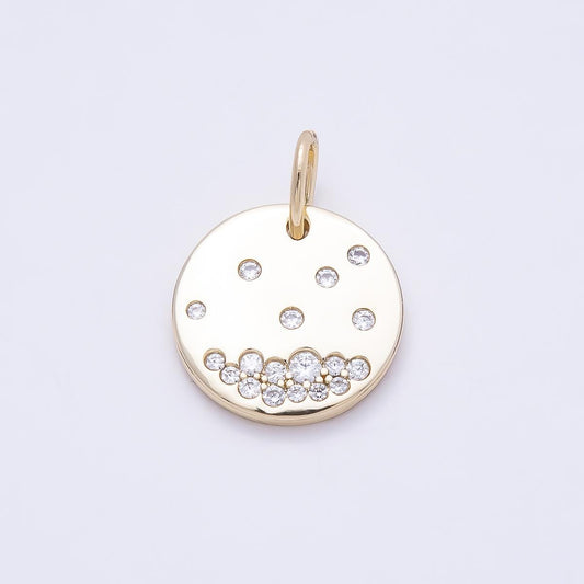 14K Gold Filled 18mm Clear CZ Dotted Round Pendant Constellation Scattered Crystal Medal DIY Jewelry Supply Necklace | Charms-01053