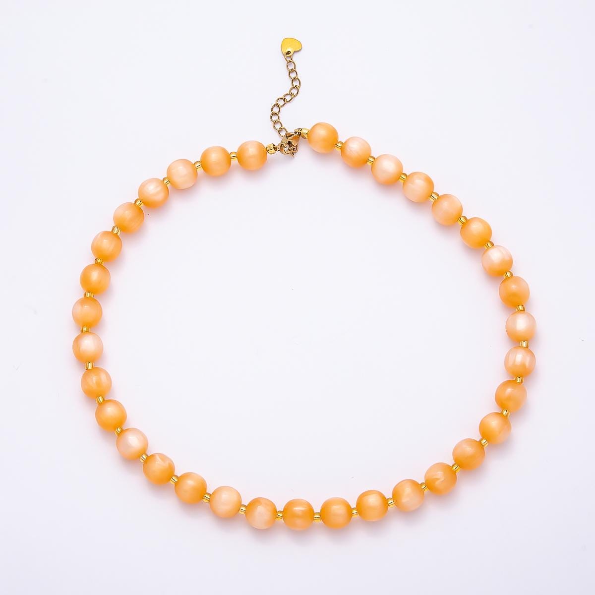 Stainless Steel 10mm Colorful Round Beaded Geometric Resin 16 Inch Necklace w. Extender Jewelry Accessory | WA-04523